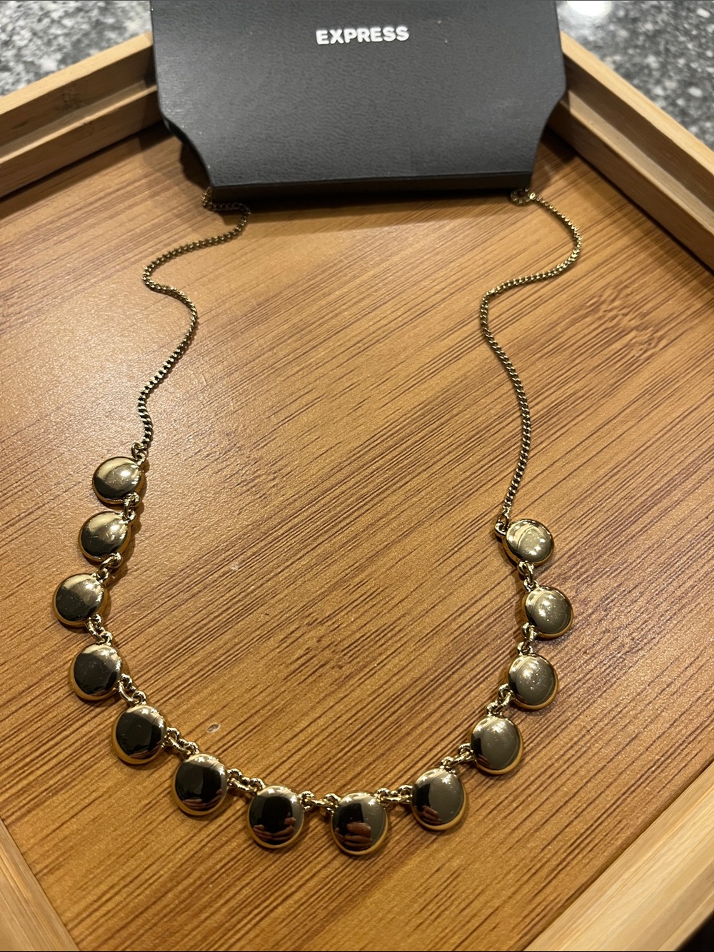 Express Gold-Tone Polished Disc Necklace, NWT